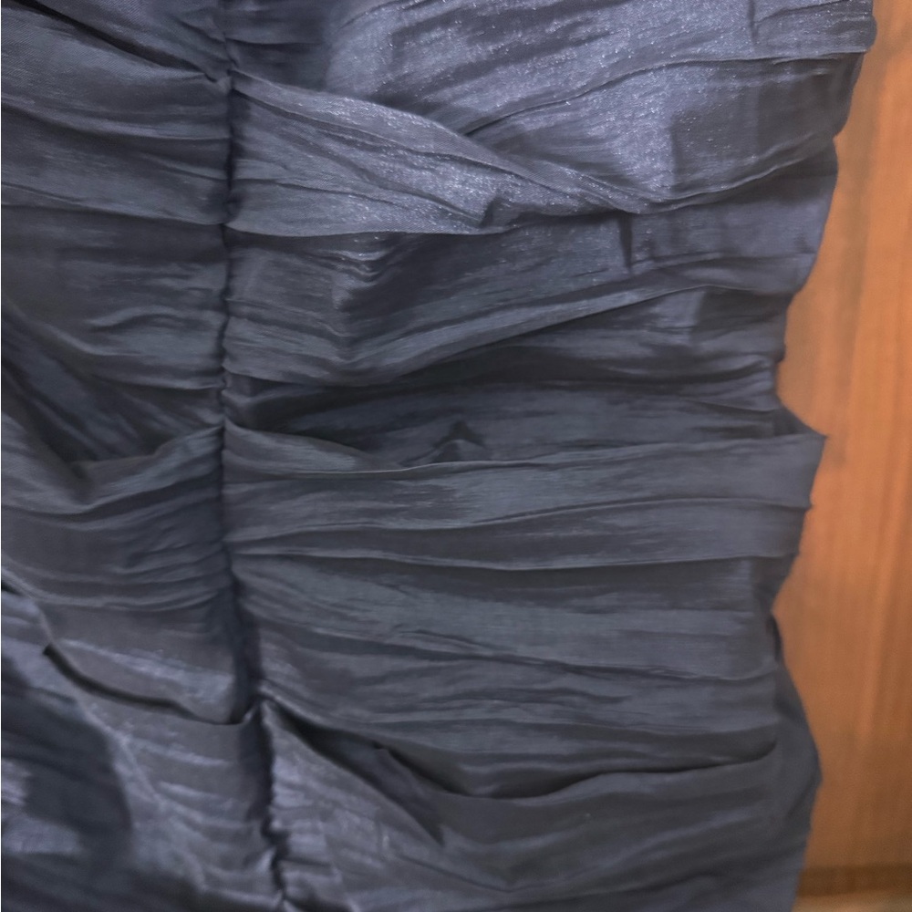 Alex Evenings Navy Blue Bow Detail One-Shoulder Ruched Satin Gown Size 12 $199 - Picture 6 of 9